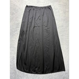 vtg Gilligan O'Malley Black Nylon Maxi Half Slip Skirt Side Slit Lace Trim S 28